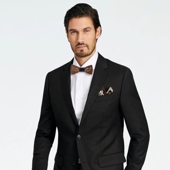 Handmade Wood Batwing Butterfly Bow Tie Cufflinks Blue Pocket Square Set - Picture 2 of 16